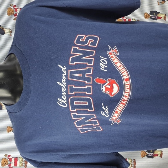 Y2K Cleveland Indians Chief Wahoo spell out graphic 2XL blue & red MLB t-shirt - Picture 1 of 6